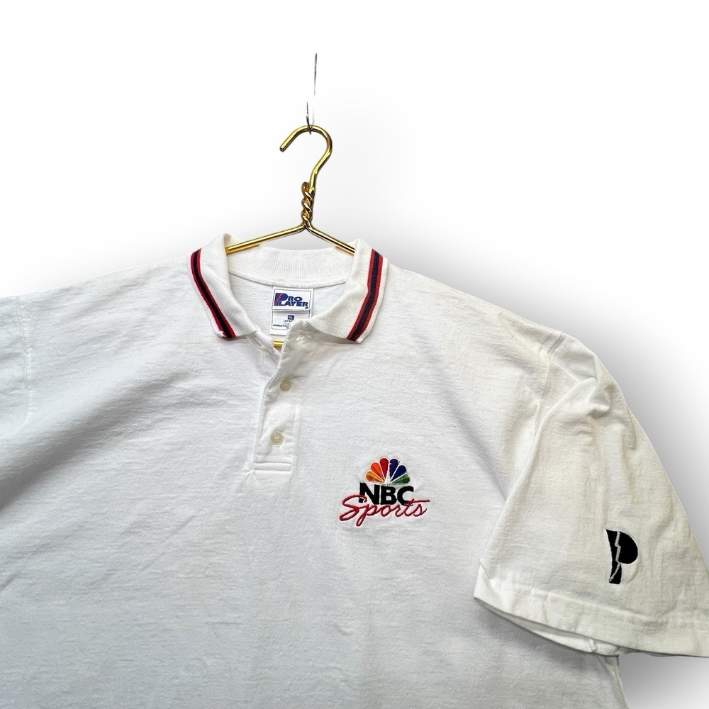 Vintage NBC Sports Polo Shirt Pro Player XL Embroidered Logo White USA 90s TV
